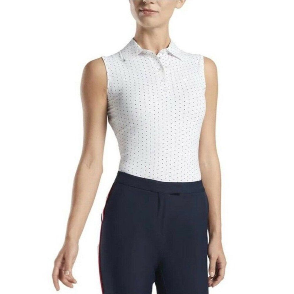 G/Fore Polka Dot Tech Sleeveless Polo Top XL Snow Twilight Womens Golf NEW